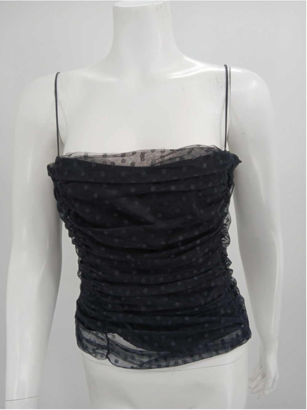 Reformation Amber Top Black Polka Dot Layered Mesh Ruched Tulle Camisole Top 8